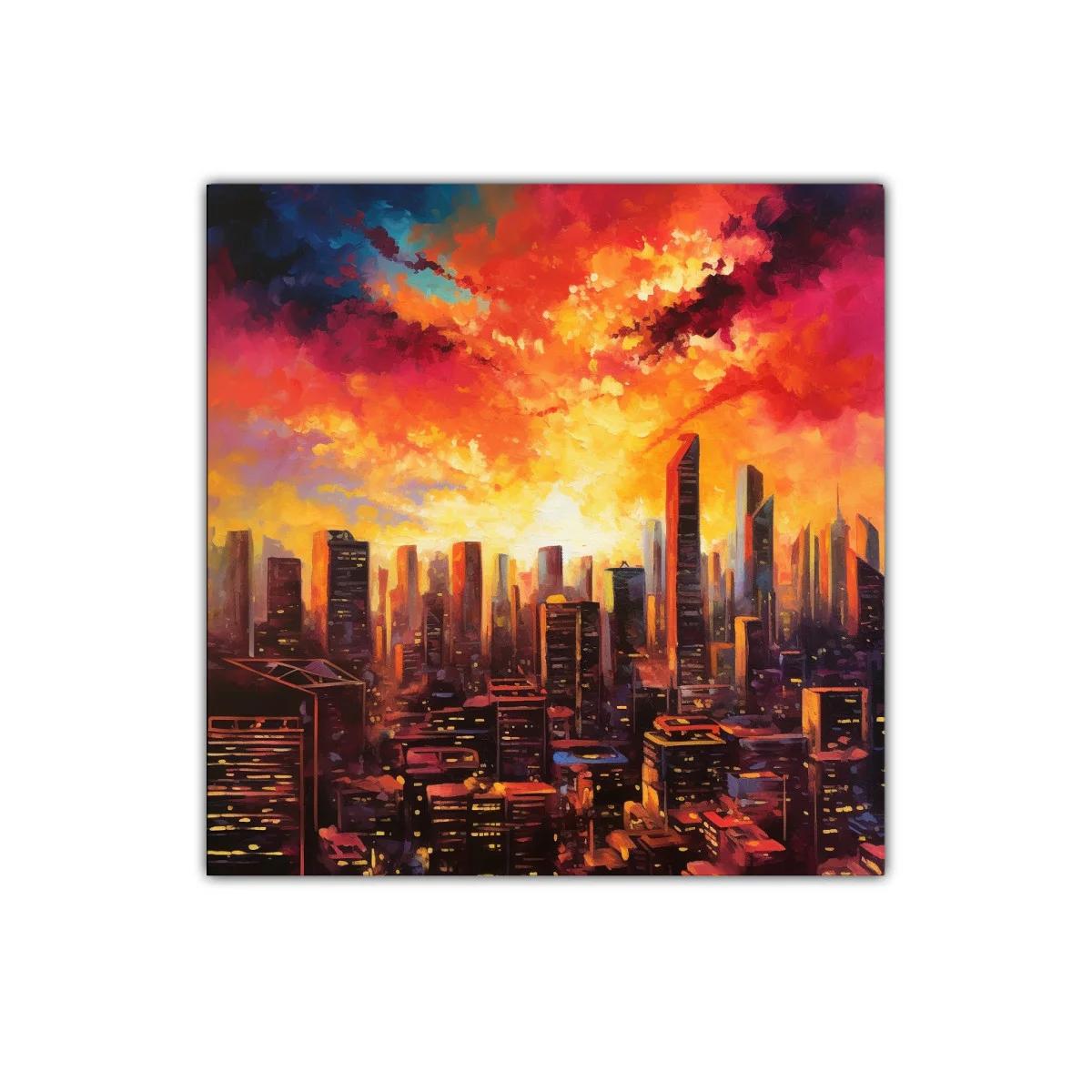 Atardecer urbano vibrante con rascacielos iluminados — imagen principal