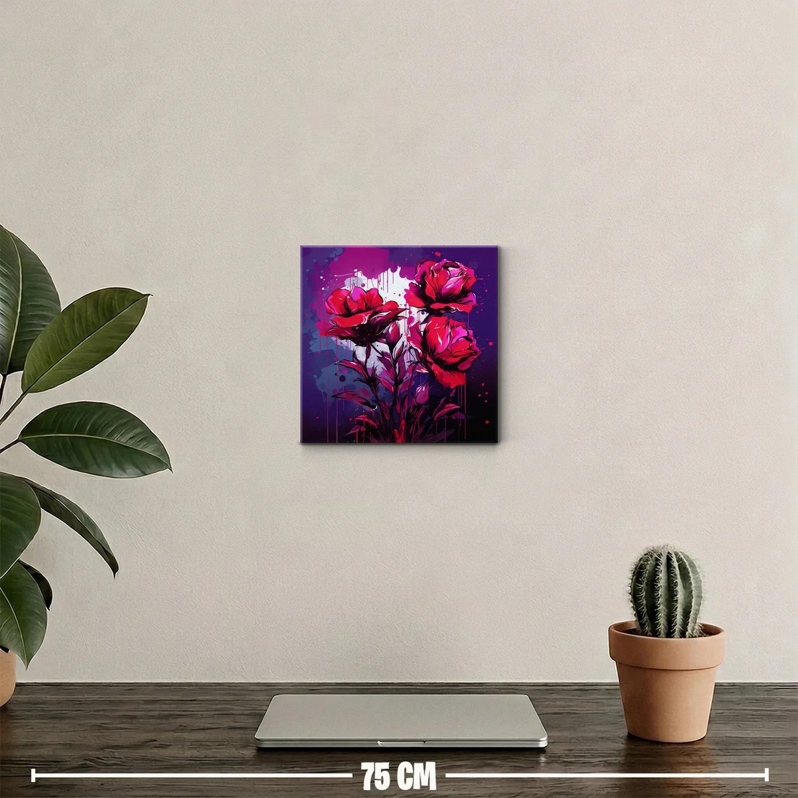 Cuadro con rosas en tonos intensos y fondo violeta — miniatura 2