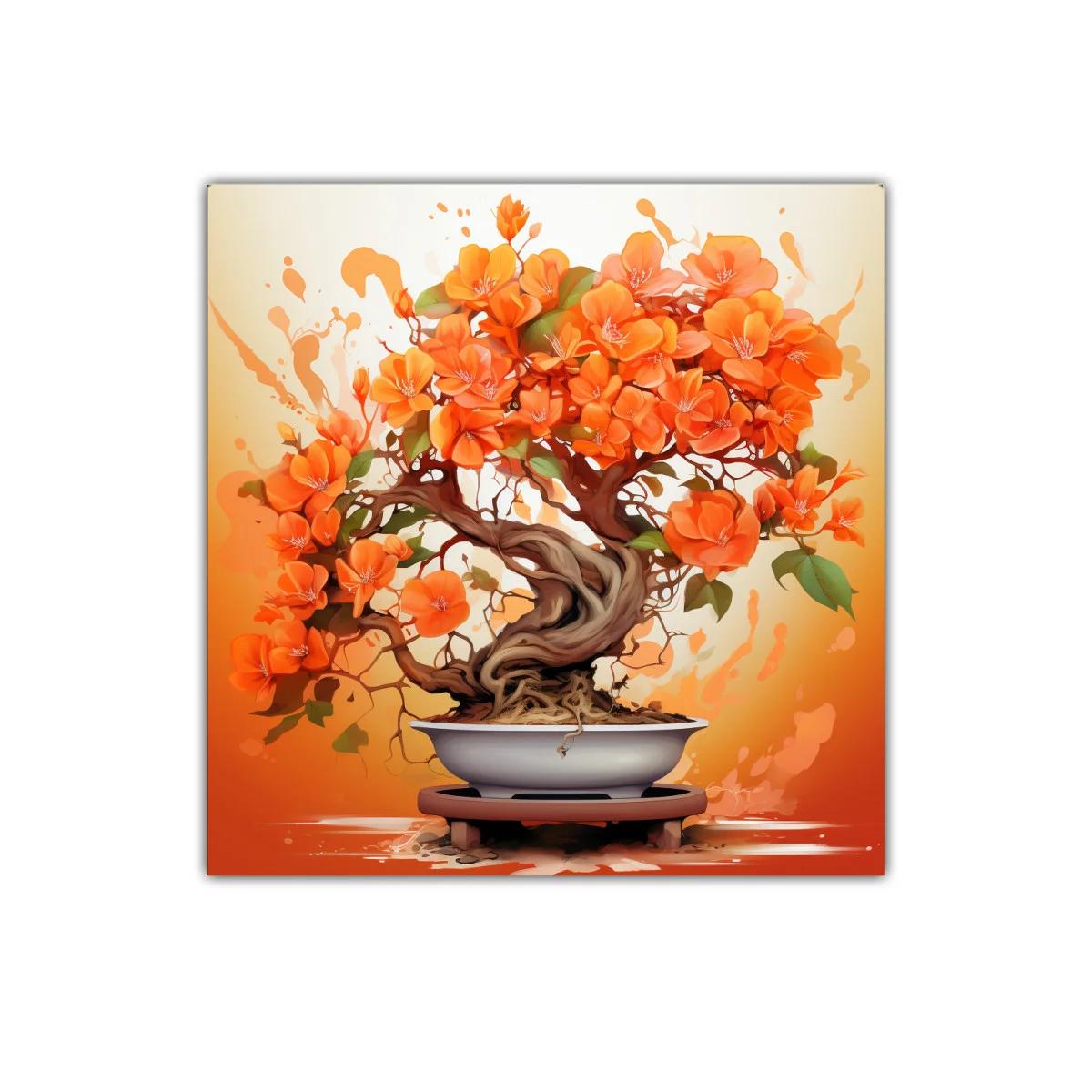 Bonsái en flor con vibrantes tonos naranja y forma elegante — miniatura 1