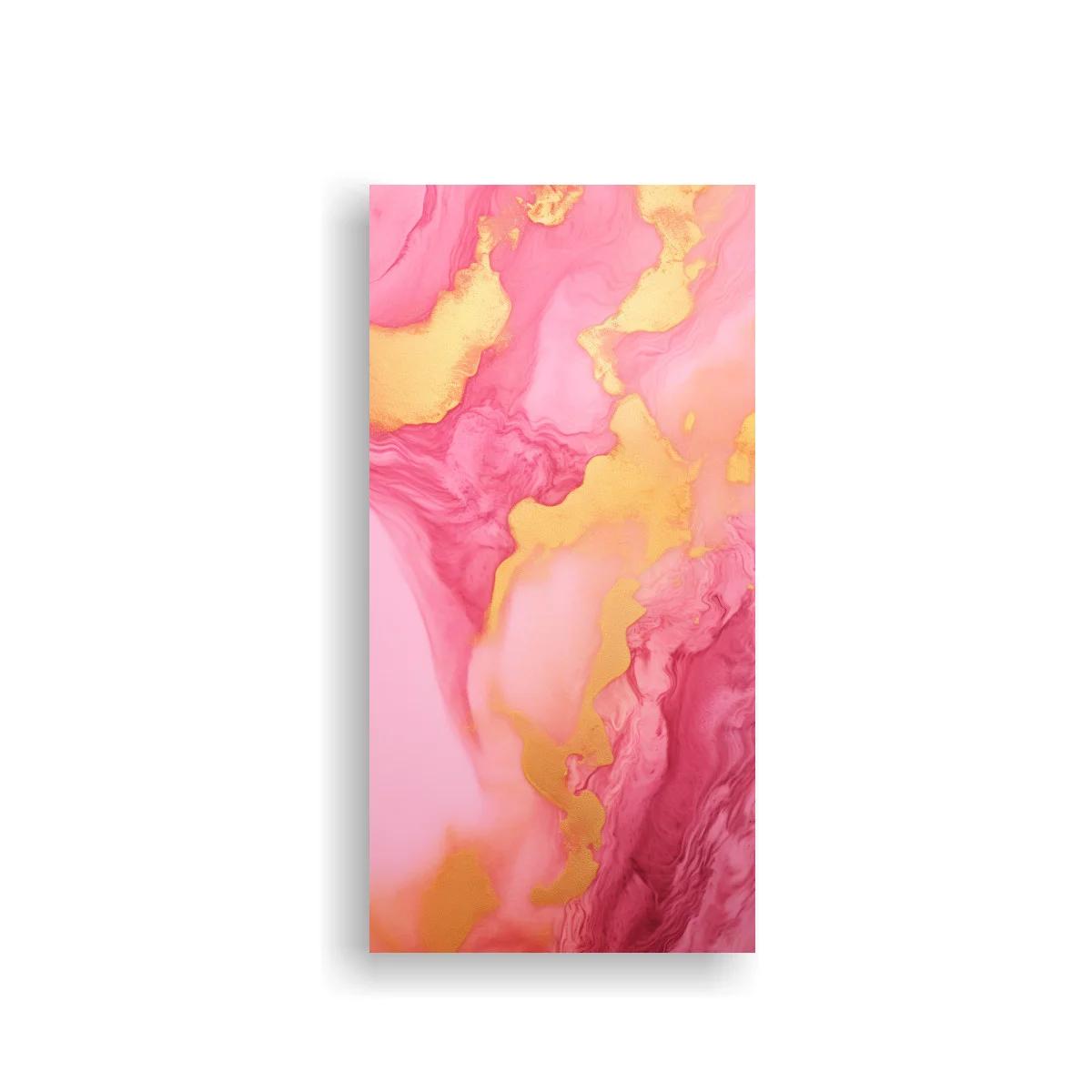 Cuadro abstracción fluida en rosa y dorado con vetas onduladas