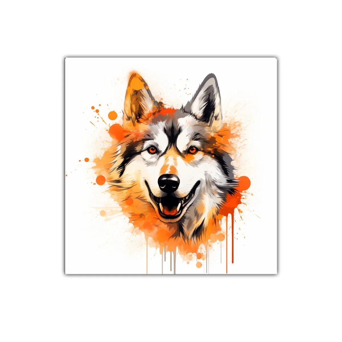 Cuadro moderno con ilustración vibrante de lobo sonriente — imagen principal