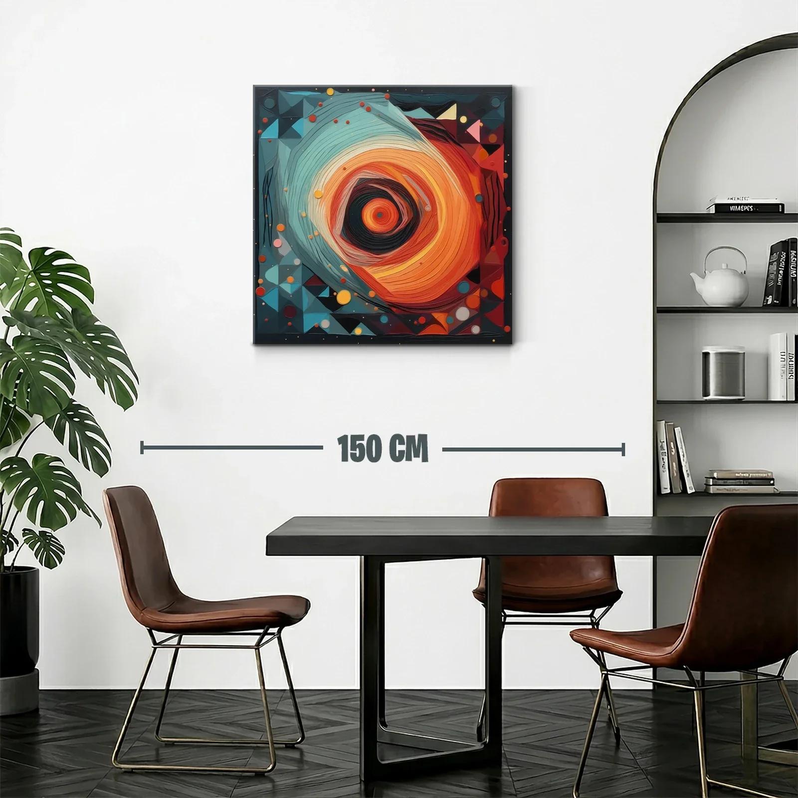 Cuadro abstracto con movimiento circular en tonos cálidos y fríos — miniatura 2