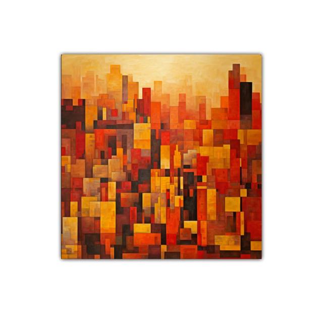 Cuadro abstracto con formas geométricas en tonos cálidos