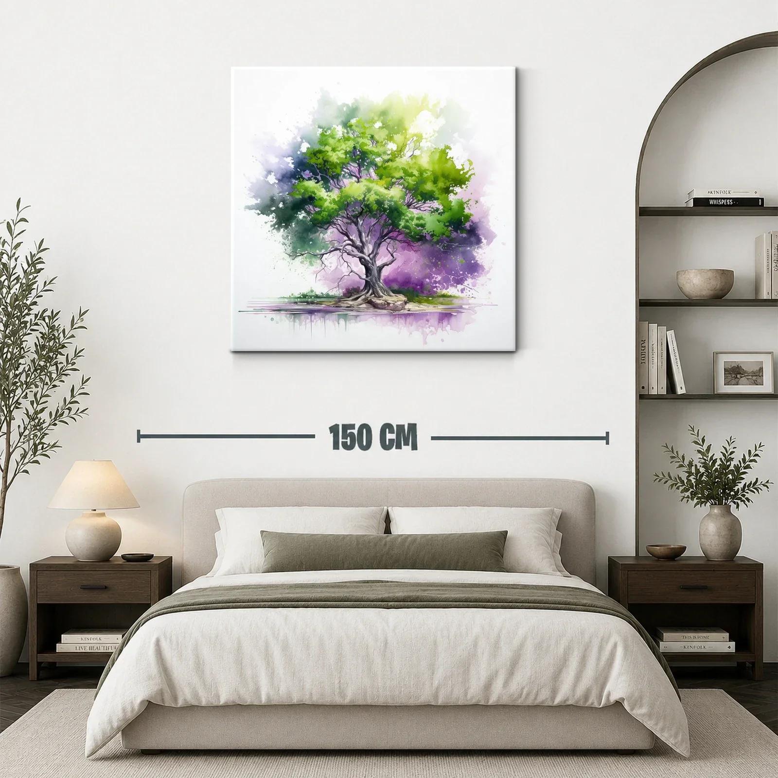 Árbol vibrante en tonos verdes y morados con reflejo suave — miniatura 3