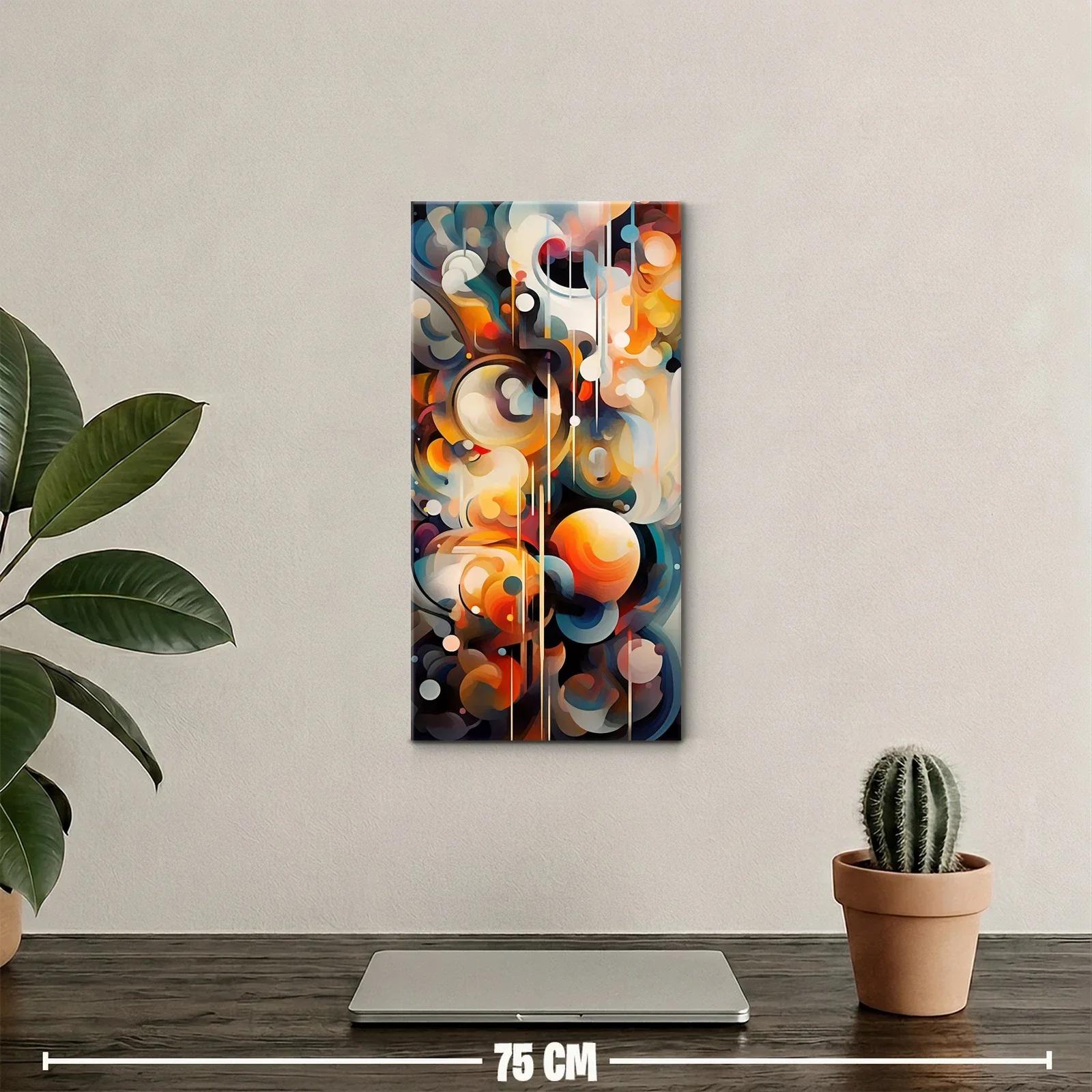 Cuadro abstracto de círculos y goteos verticales — miniatura 2