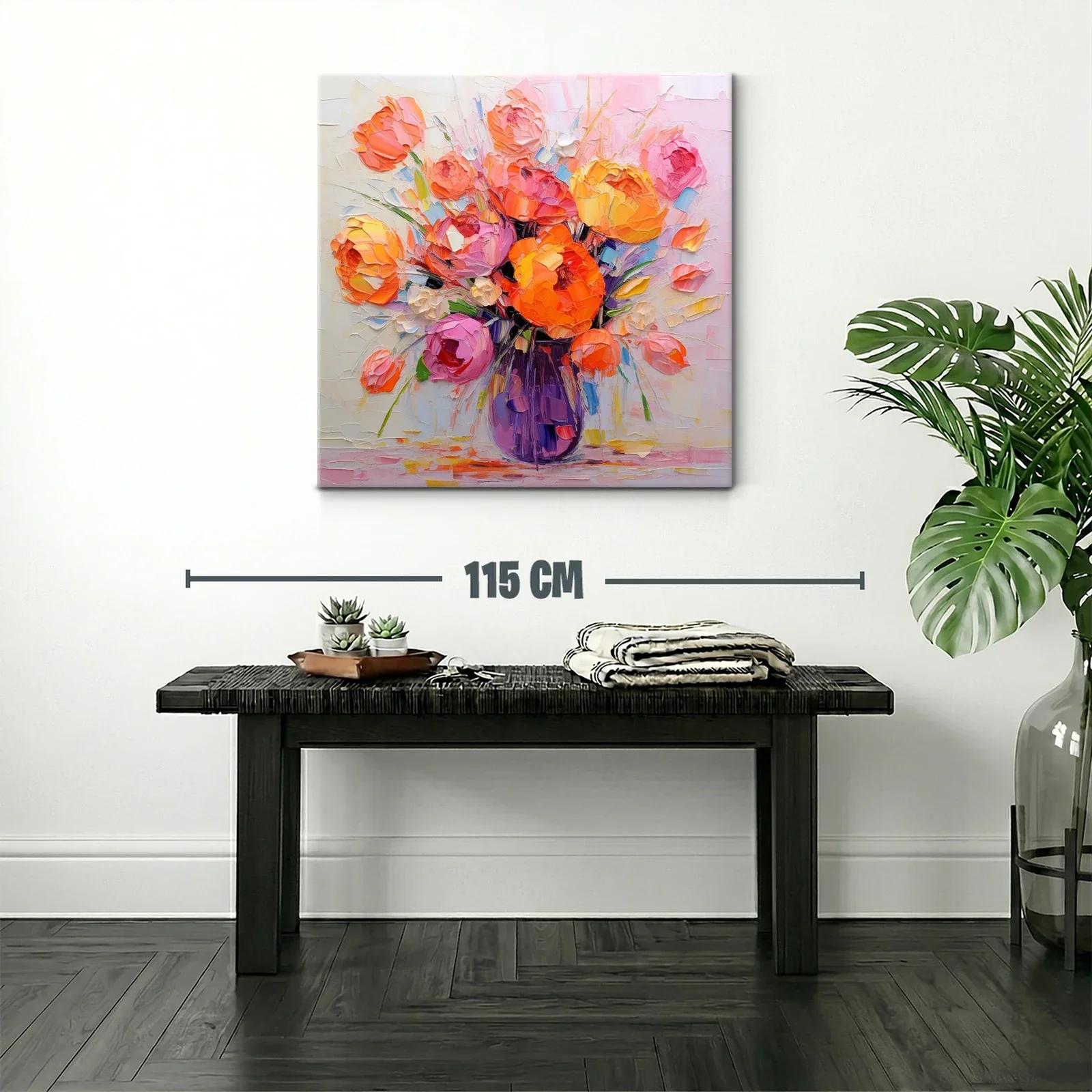 Cuadro vibrante con ramo de flores en tonos cálidos y pastel — miniatura 2