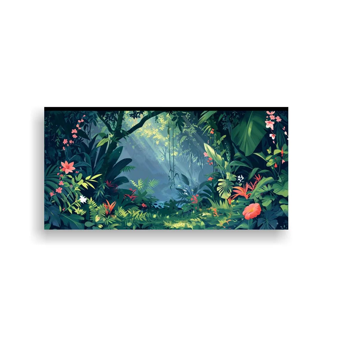Cuadro selva tropical con frondas de palmera