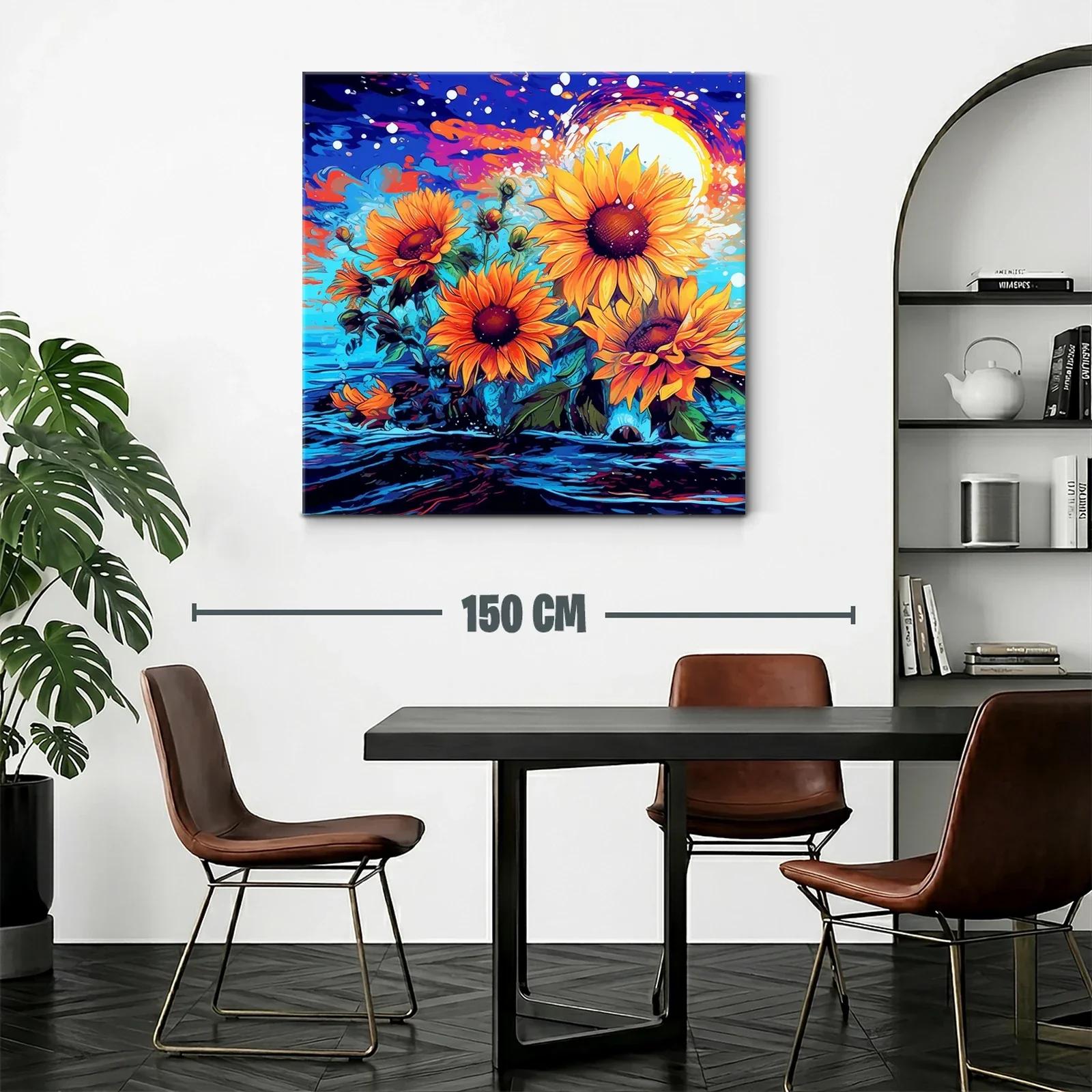 Cuadro vibrante de girasoles con fondo azul y naranja — miniatura 2