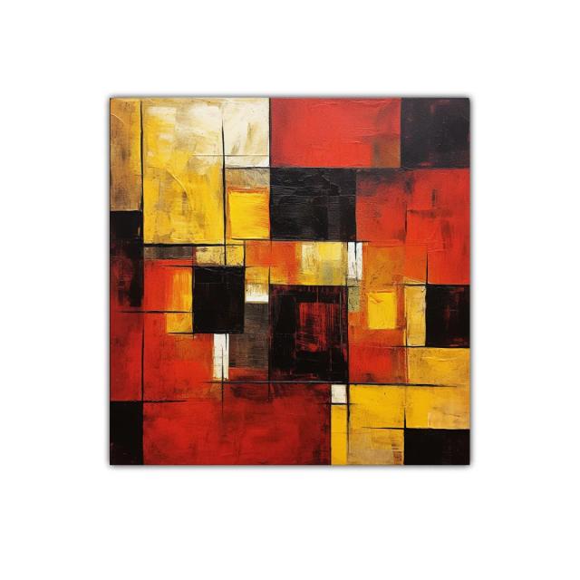 Composición geométrica en tonos rojos y amarillos vibrantes