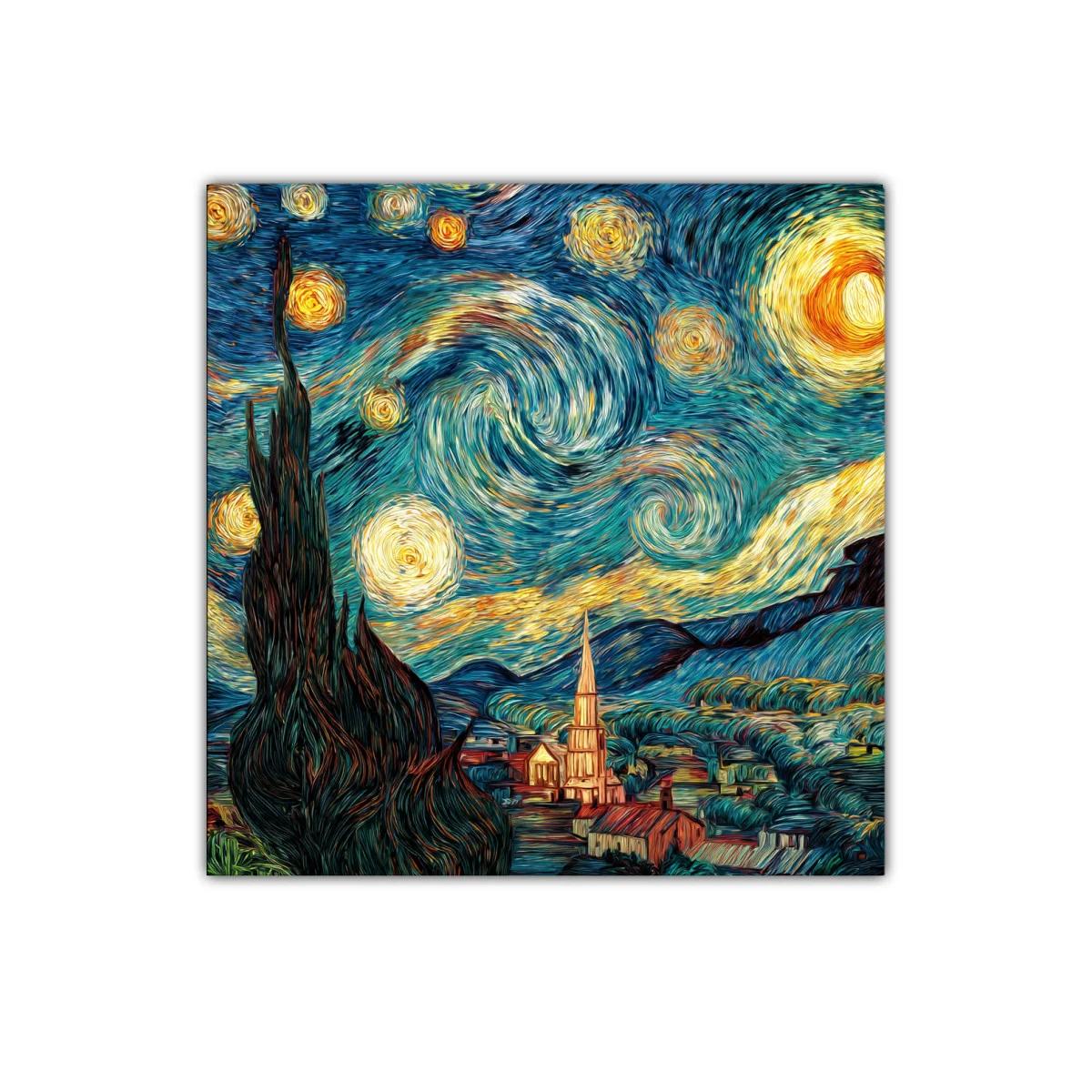 Cuadro inspirado en paisaje nocturno con cielo estrellado vibrante