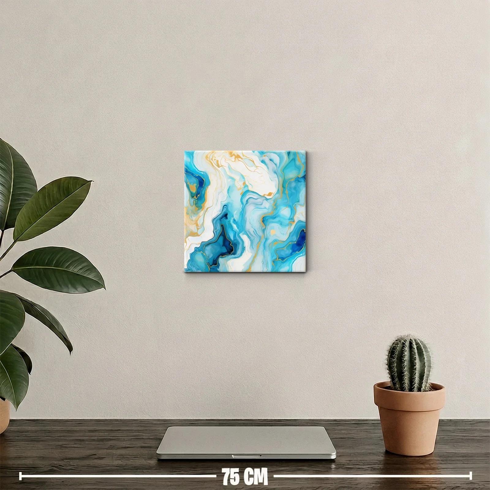 Cuadro abstracto con tonos azules y dorados elegante — miniatura 2