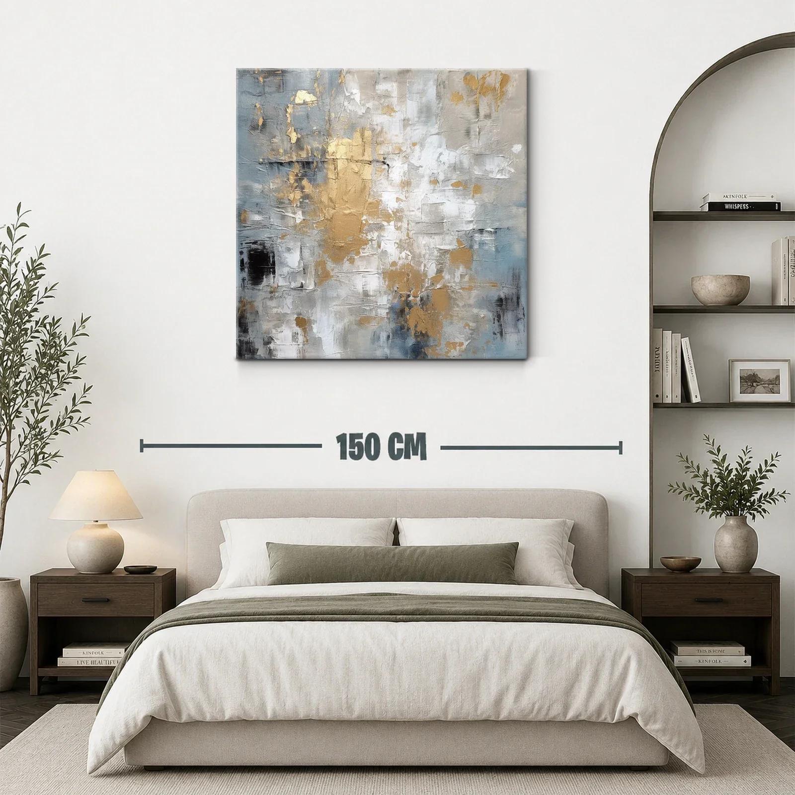 Cuadro abstracto con tonos dorados y grises moderno — miniatura 3