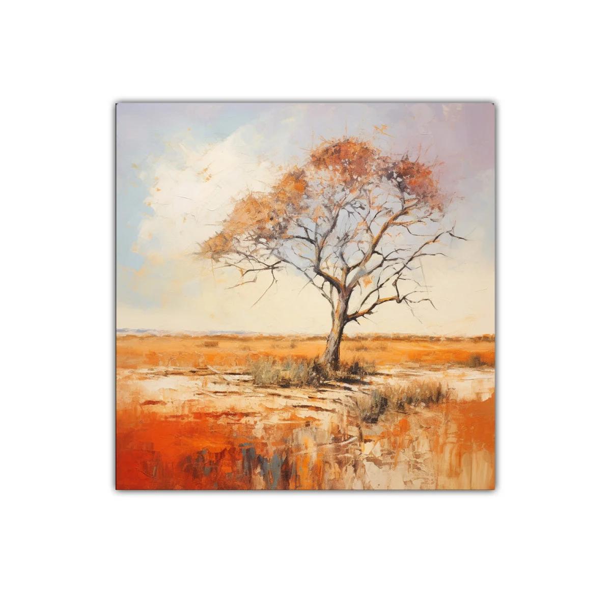 Árbol solitario en paisaje otoñal cálido