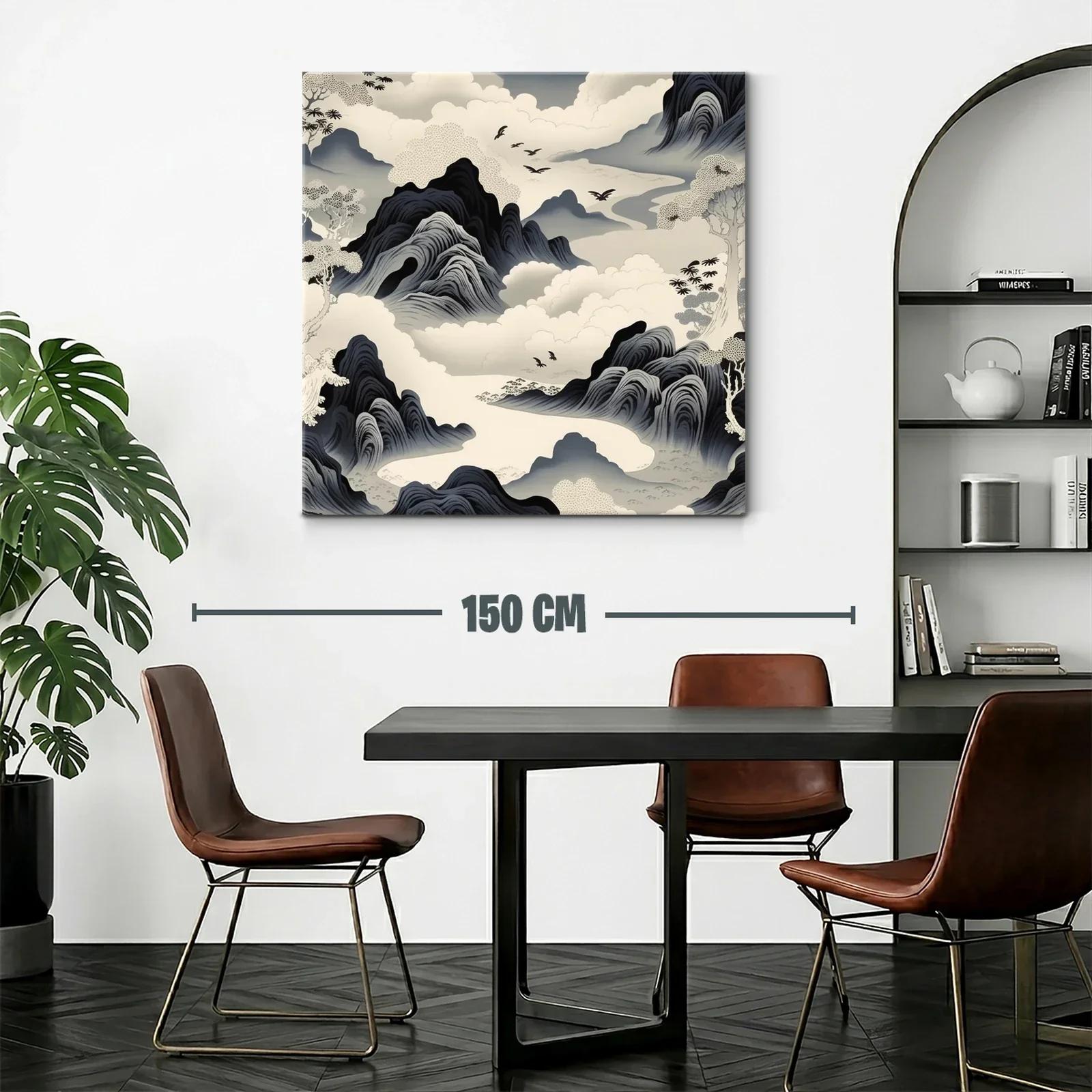 Paisaje onírico con montañas y aves en tonos neutros — miniatura 2