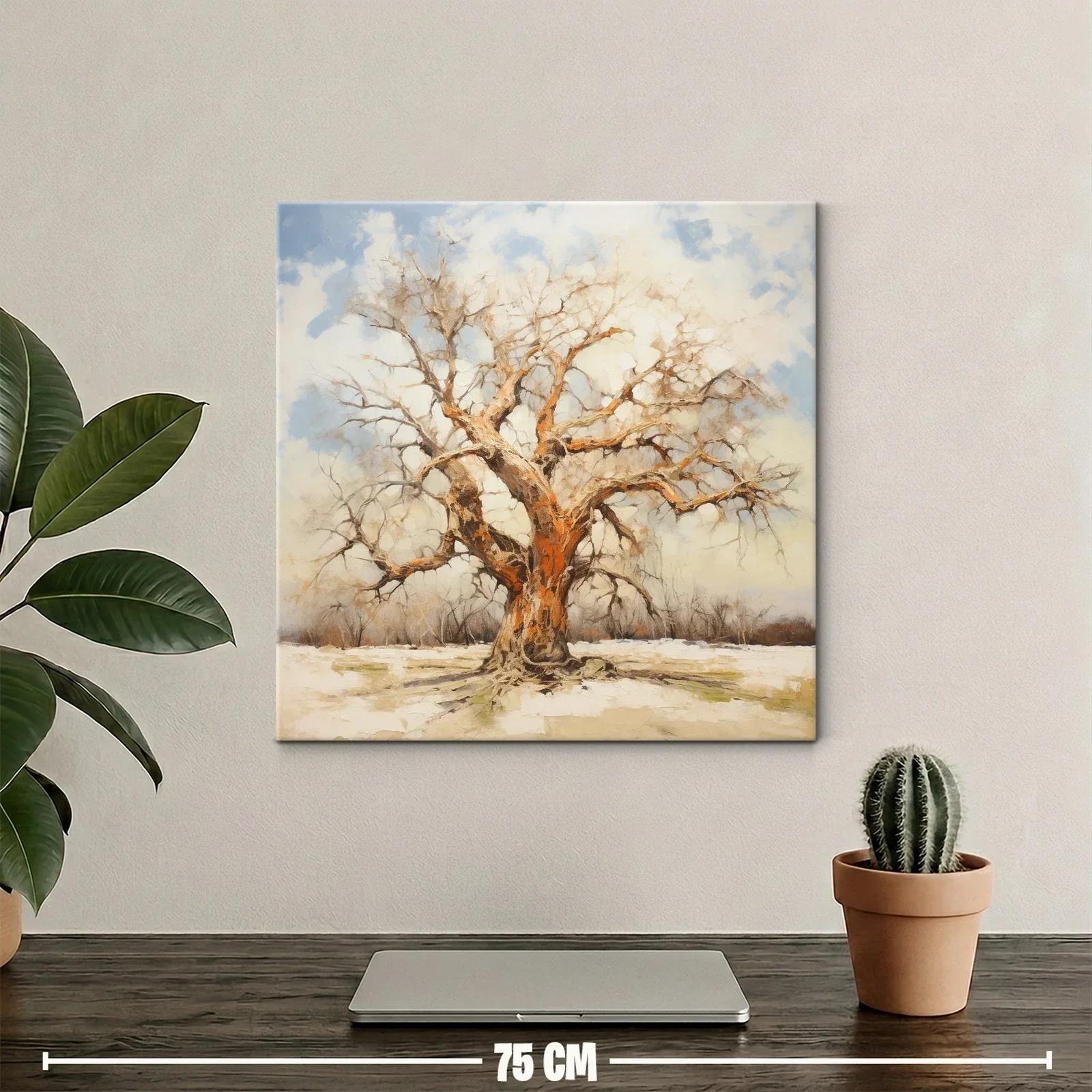 Árbol solitario con tonos cálidos y fondo nevado — miniatura 2