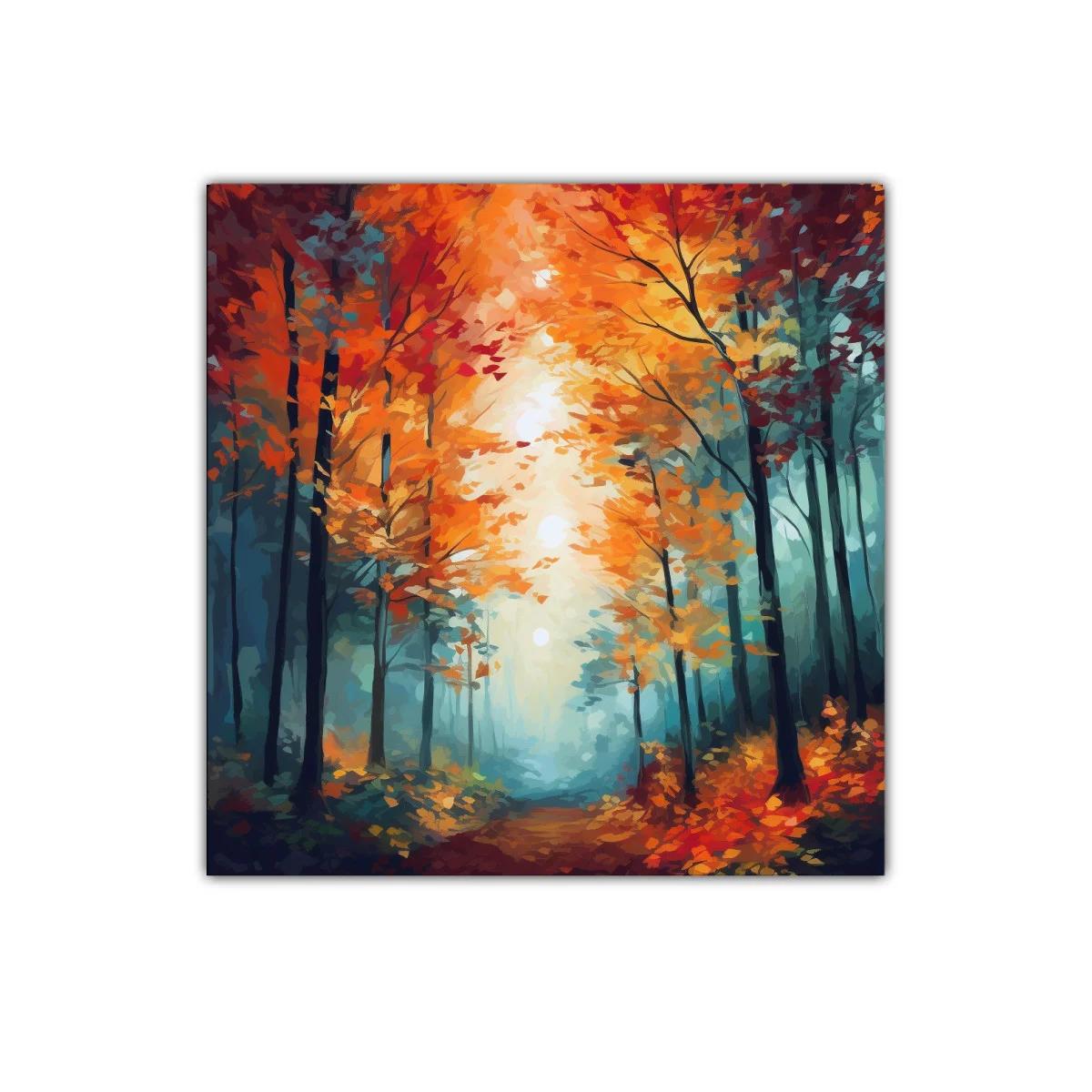 Camino entre árboles con hojas otoñales vibrantes — imagen principal