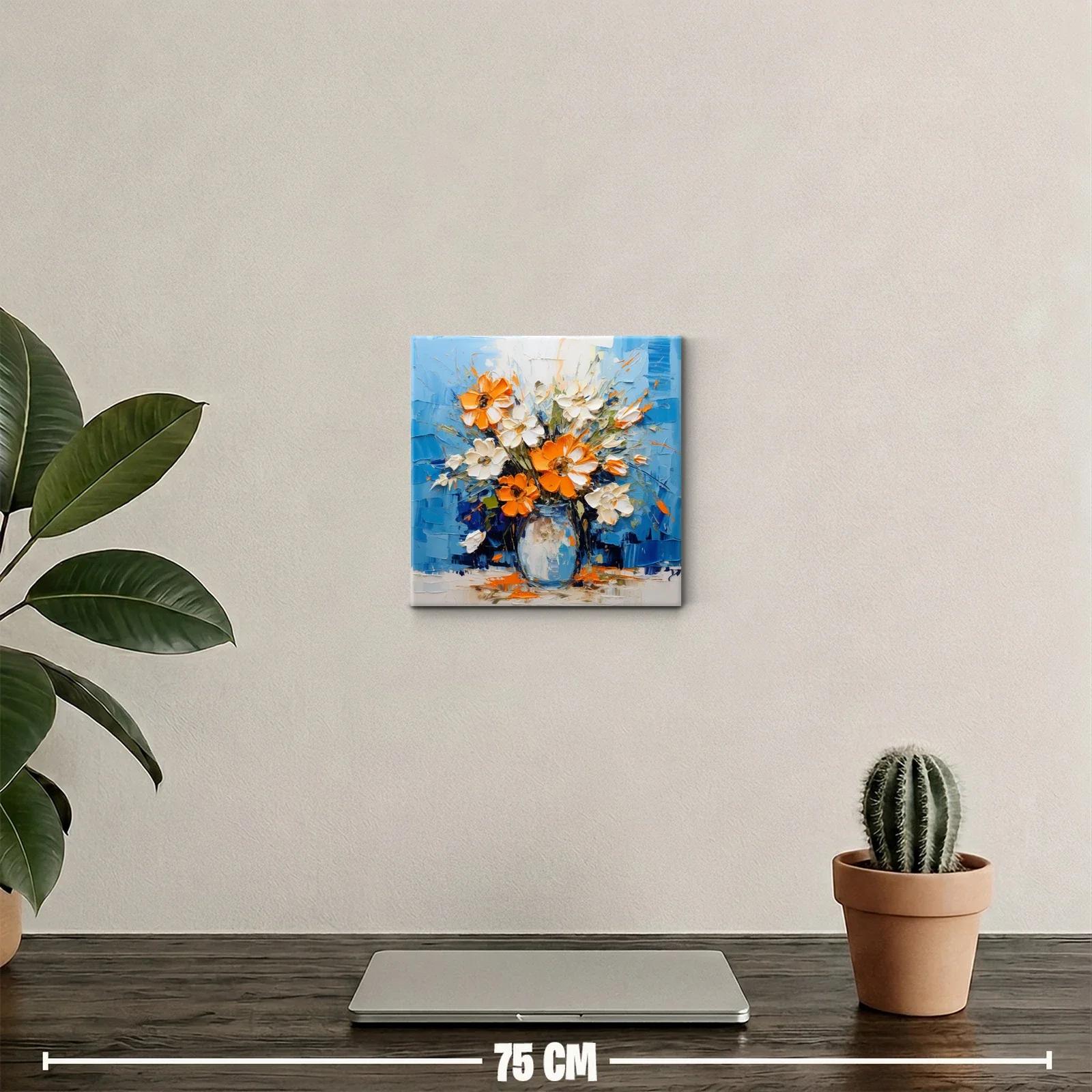 Vibrante ramo de flores naranjas y blancas sobre fondo azul — miniatura 2