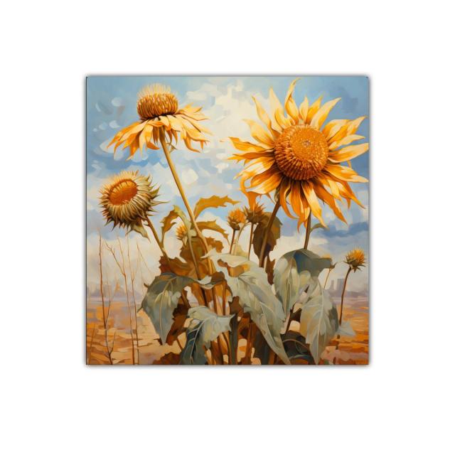 Cuadro decorativo con girasoles en tonos cálidos y cielo azul