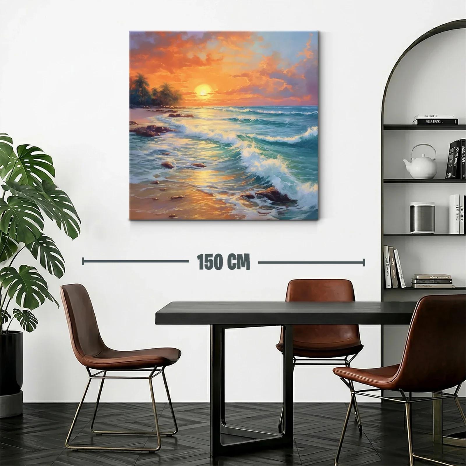 Atardecer con olas y palmeras en la playa tropical — miniatura 2