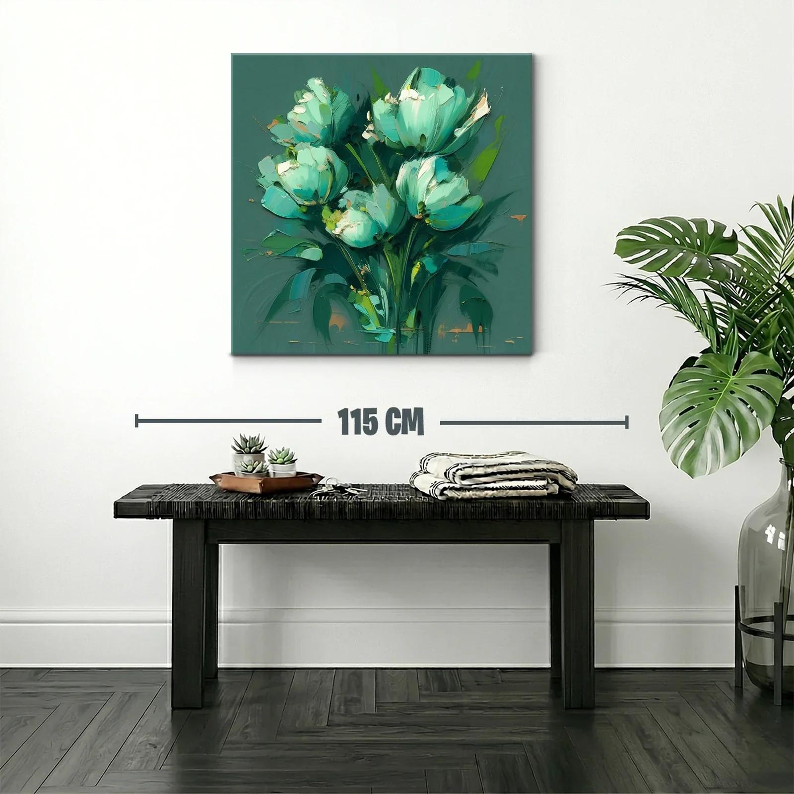 Cuadro moderno de flores en tonos verdes y azules — miniatura 2