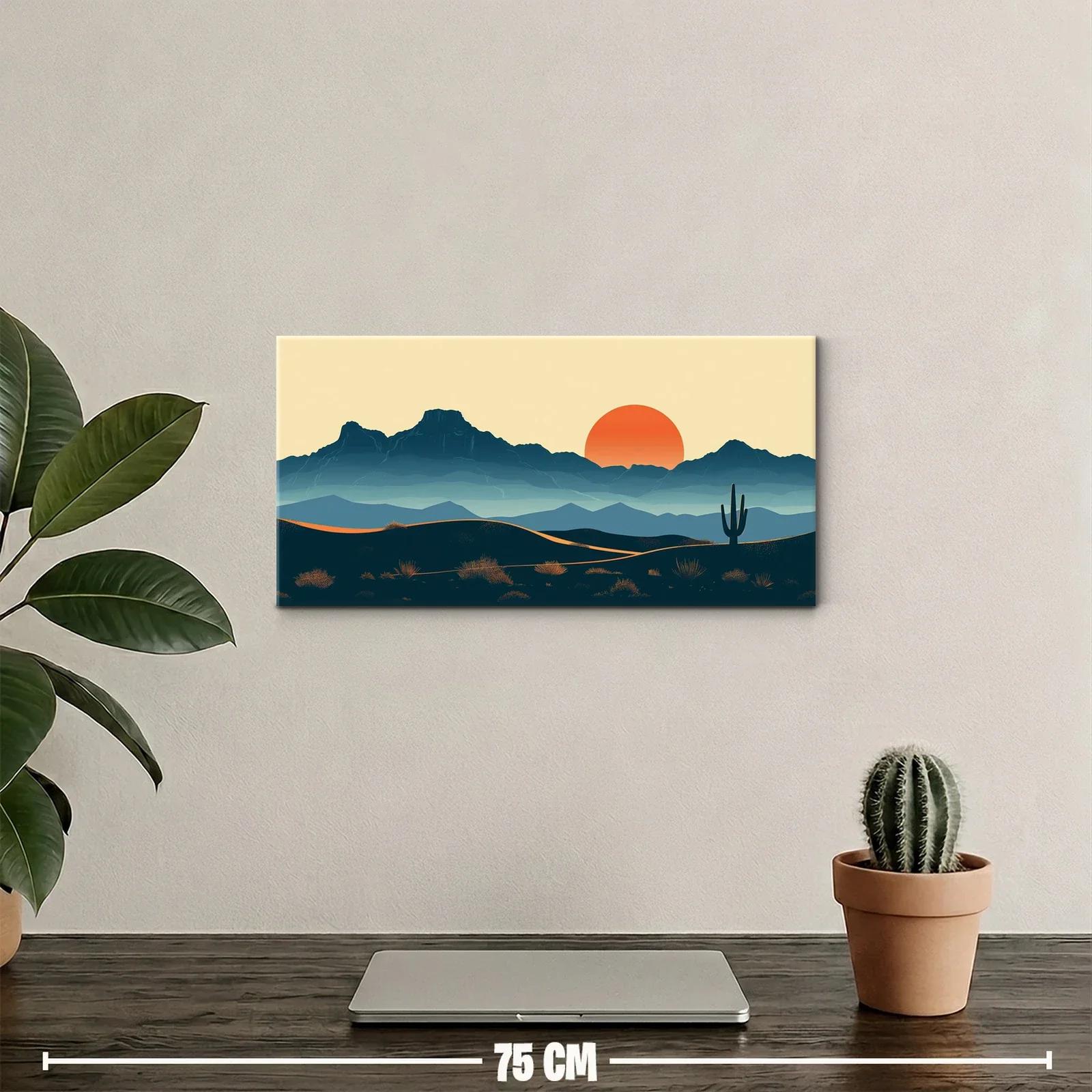 Cuadro paisaje desértico con cactus y montañas — miniatura 2
