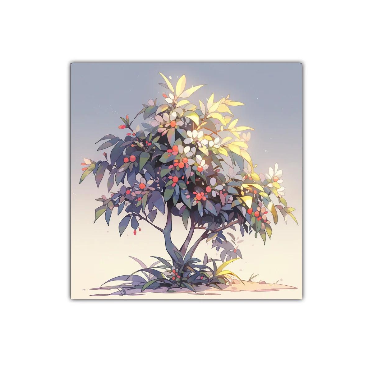 Cuadro decorativo con arbusto luminoso y frutos a color — imagen principal