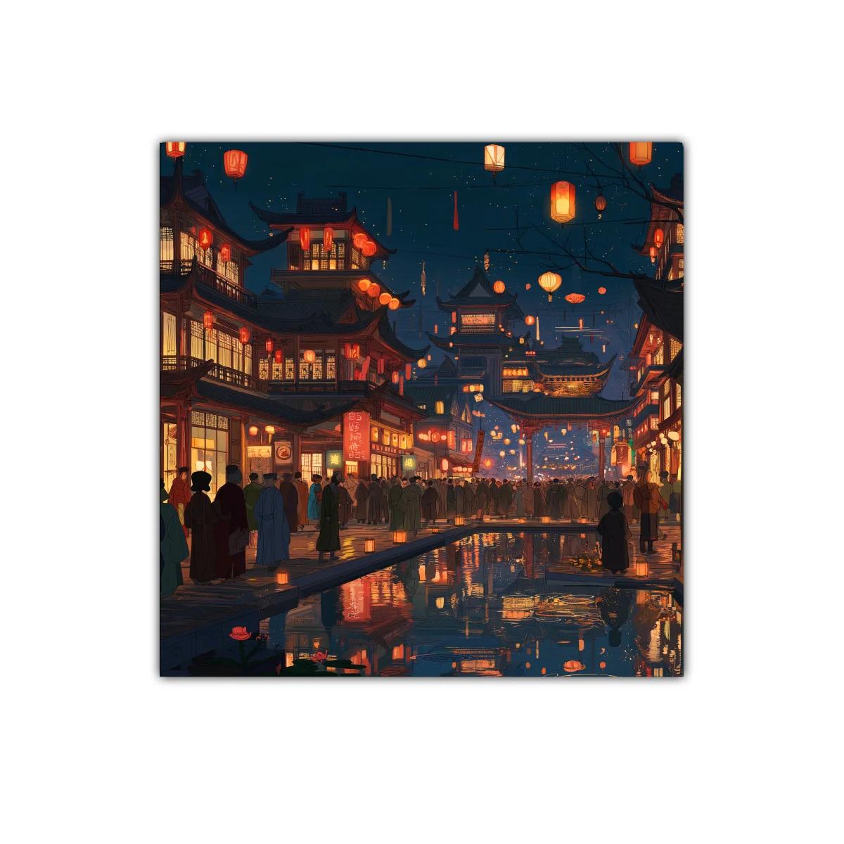 Noche de linternas en barrio tradicional oriental — miniatura 1