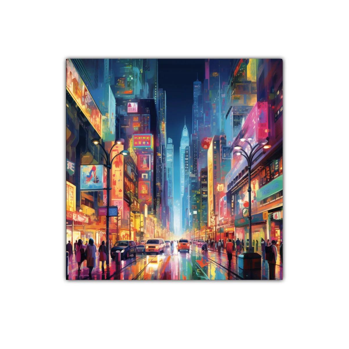 Ciudad luminosa vibrante al anochecer con rascacielos y tráfico — imagen principal