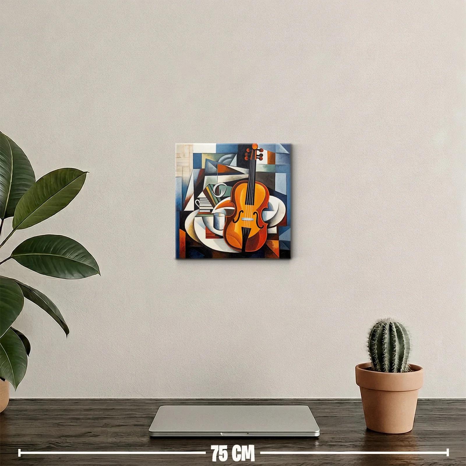 Cuadro decorativo con violín en estilo cubista vibrante — miniatura 2