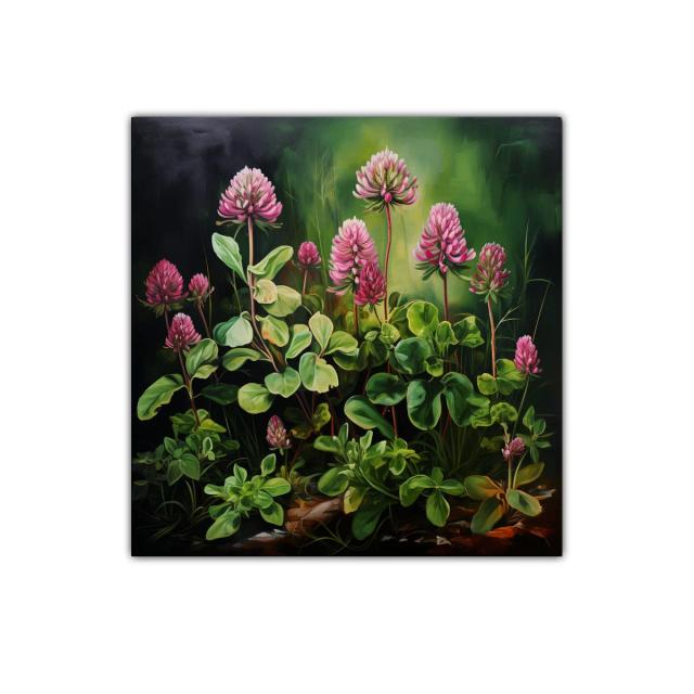 Cuadro decorativo con flores de trébol en tonos verdes y rosados