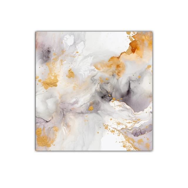 Cuadro abstracto con tonos dorados y grisáceos delicados