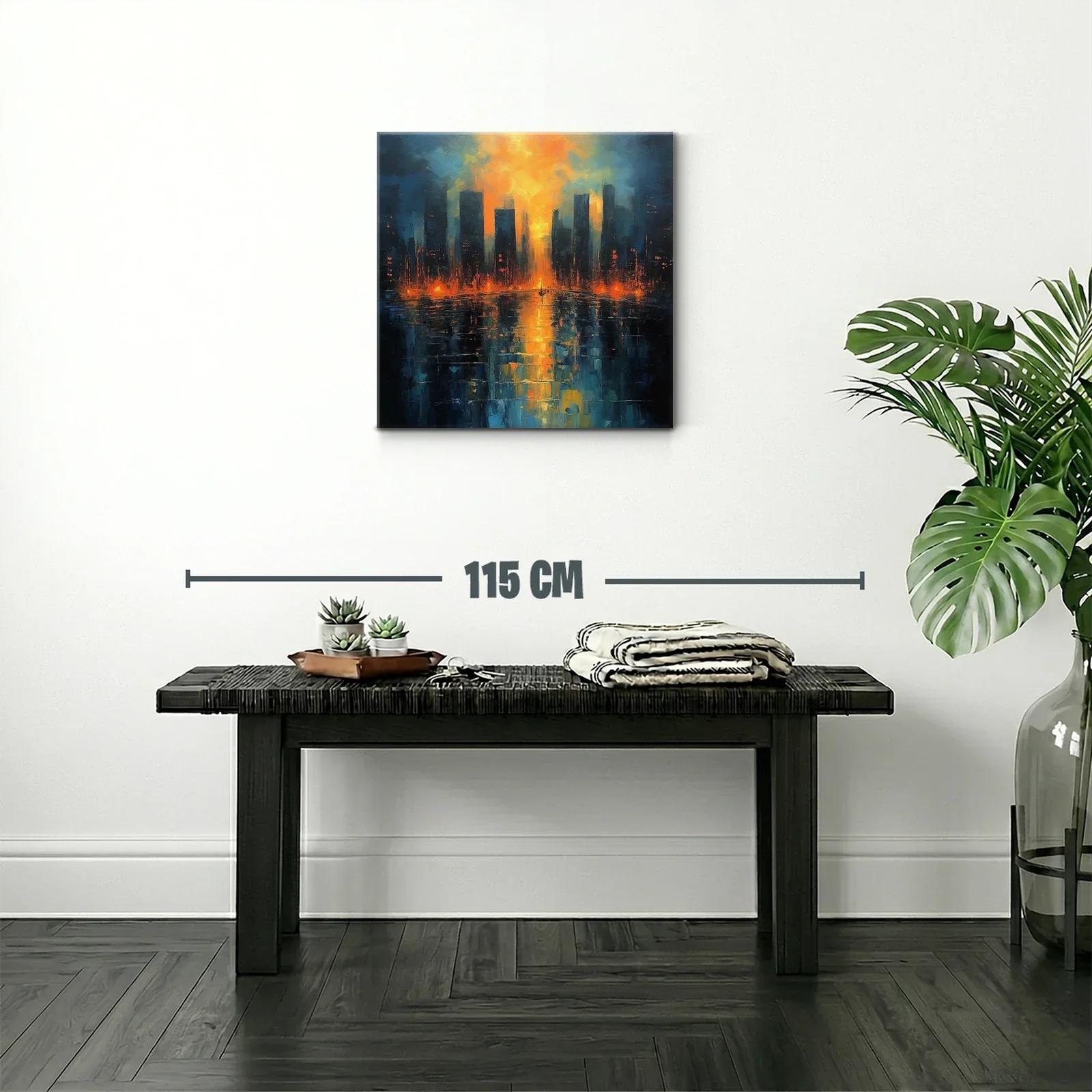 Atardecer vibrante sobre ciudad reflejada en agua — miniatura 2