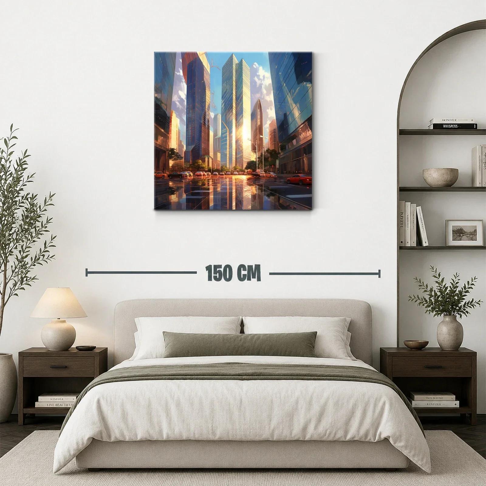 Atardecer urbano reflejado en rascacielos dorados — miniatura 3