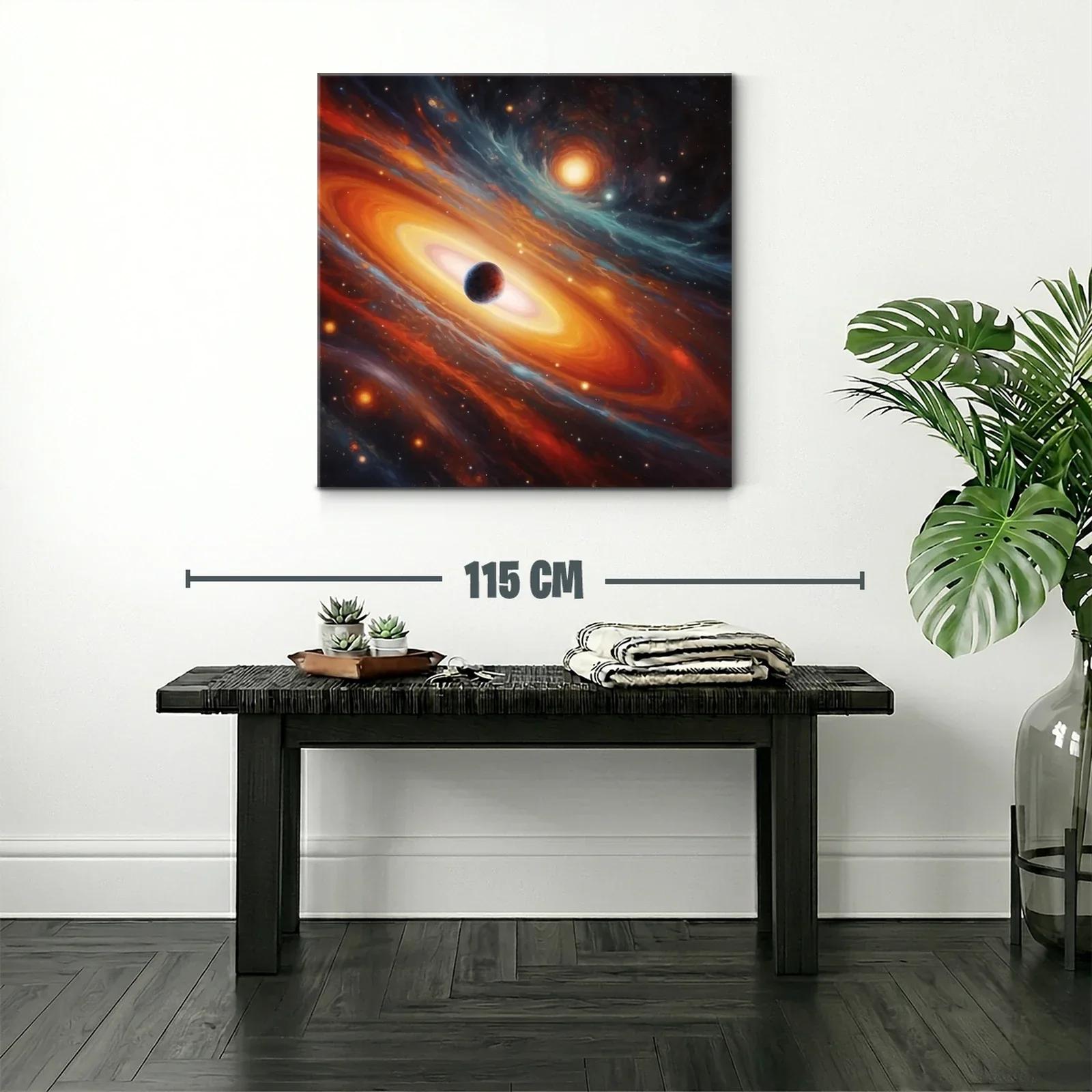 Cuadro galaxia en tonos cálidos con planeta central — miniatura 2