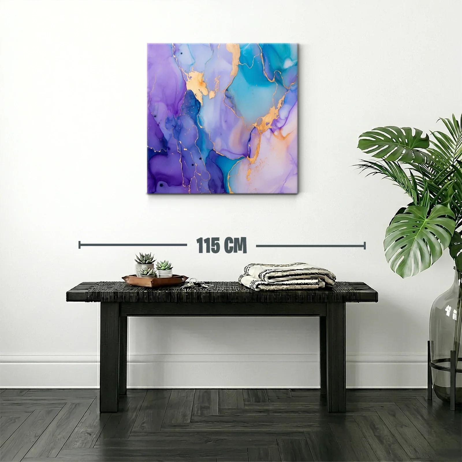Cuadro abstracto con tonos violetas y toques dorados brillantes — miniatura 2
