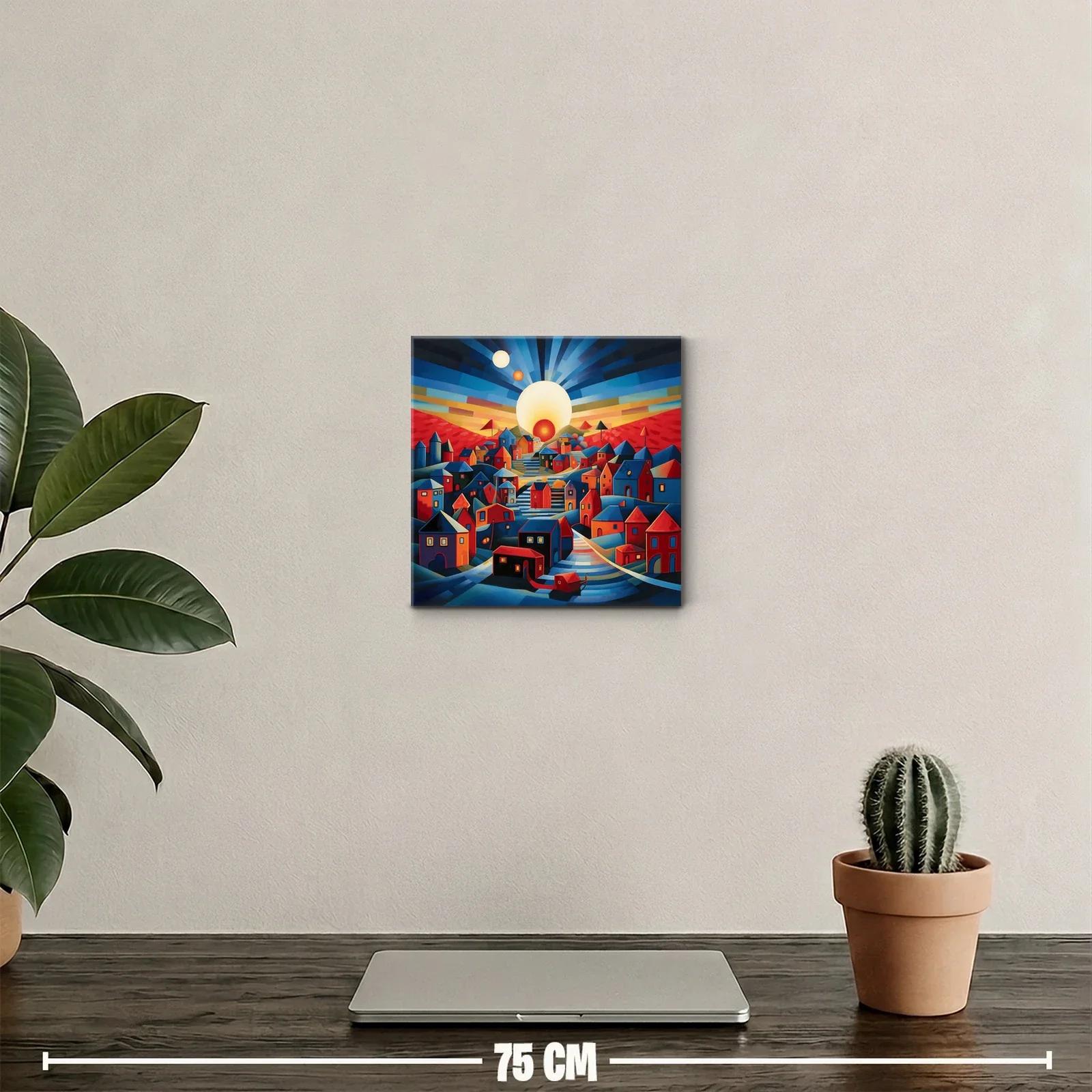 Pueblo al amanecer con luces cálidas y vibrantes — miniatura 2