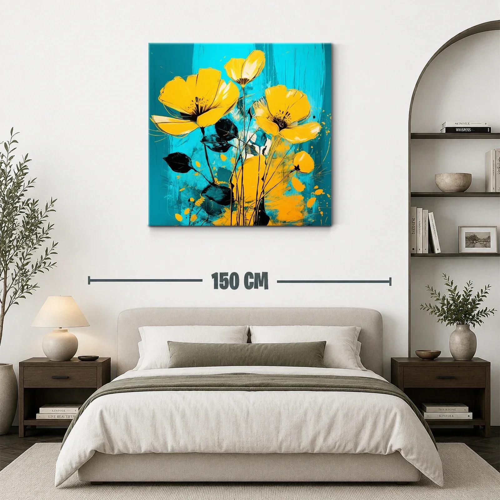 Flores amarillas vibrantes sobre fondo turquesa — miniatura 3