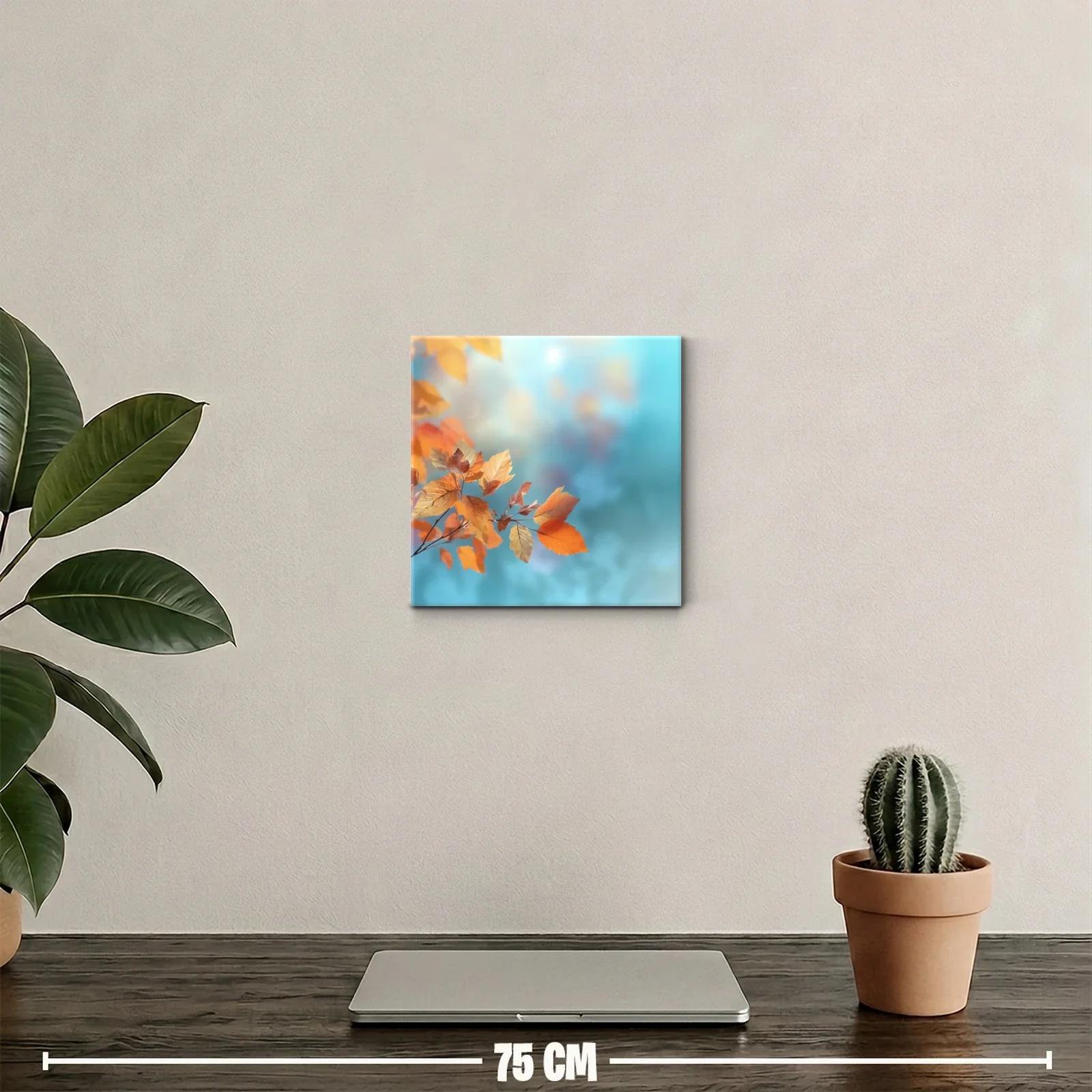 Rama con hojas otoñales en fondo azul claro suave — miniatura 2