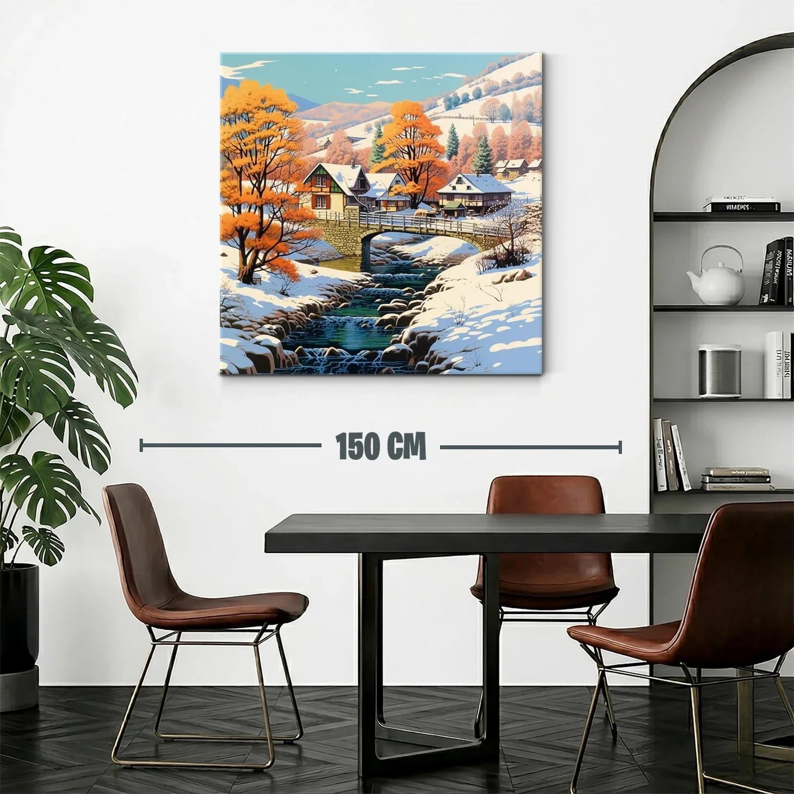 Paisaje invernal con río y árboles en tonos cálidos — miniatura 2