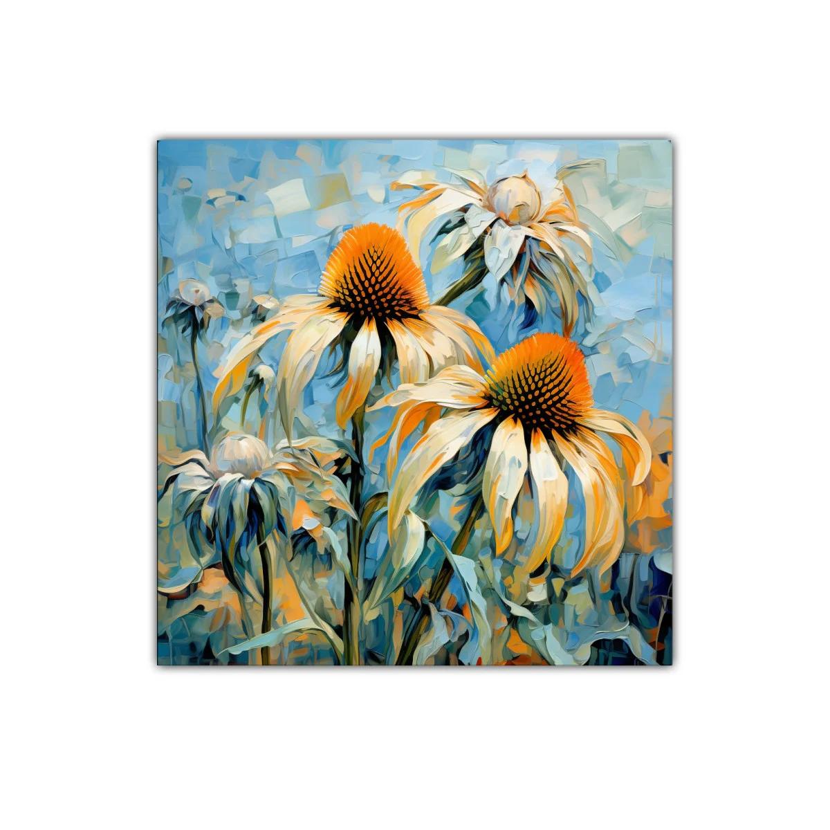 Cuadro decorativo con flores vibrantes en tonos cálidos y fríos