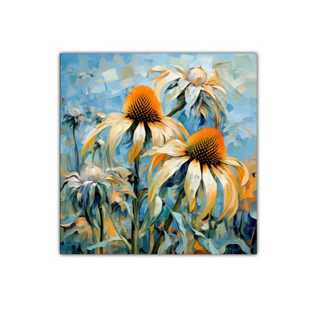 Cuadro decorativo con flores vibrantes en tonos cálidos y fríos