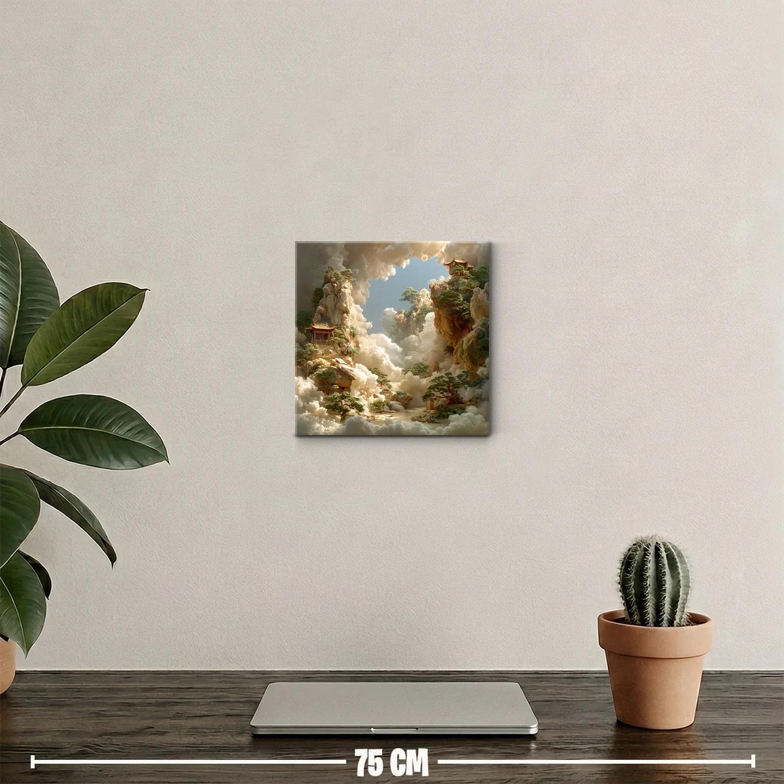 Paisaje onírico con templos en jardines elevados y nubes doradas — miniatura 2