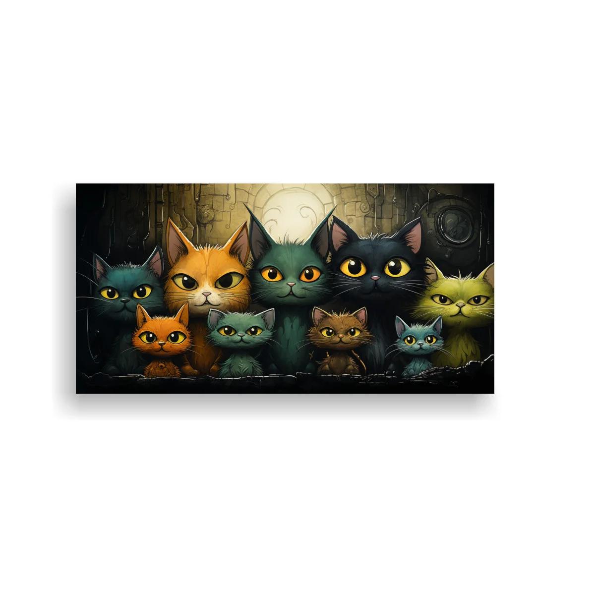 Cuadro grupo de gatos de ojos grandes con halo luminoso