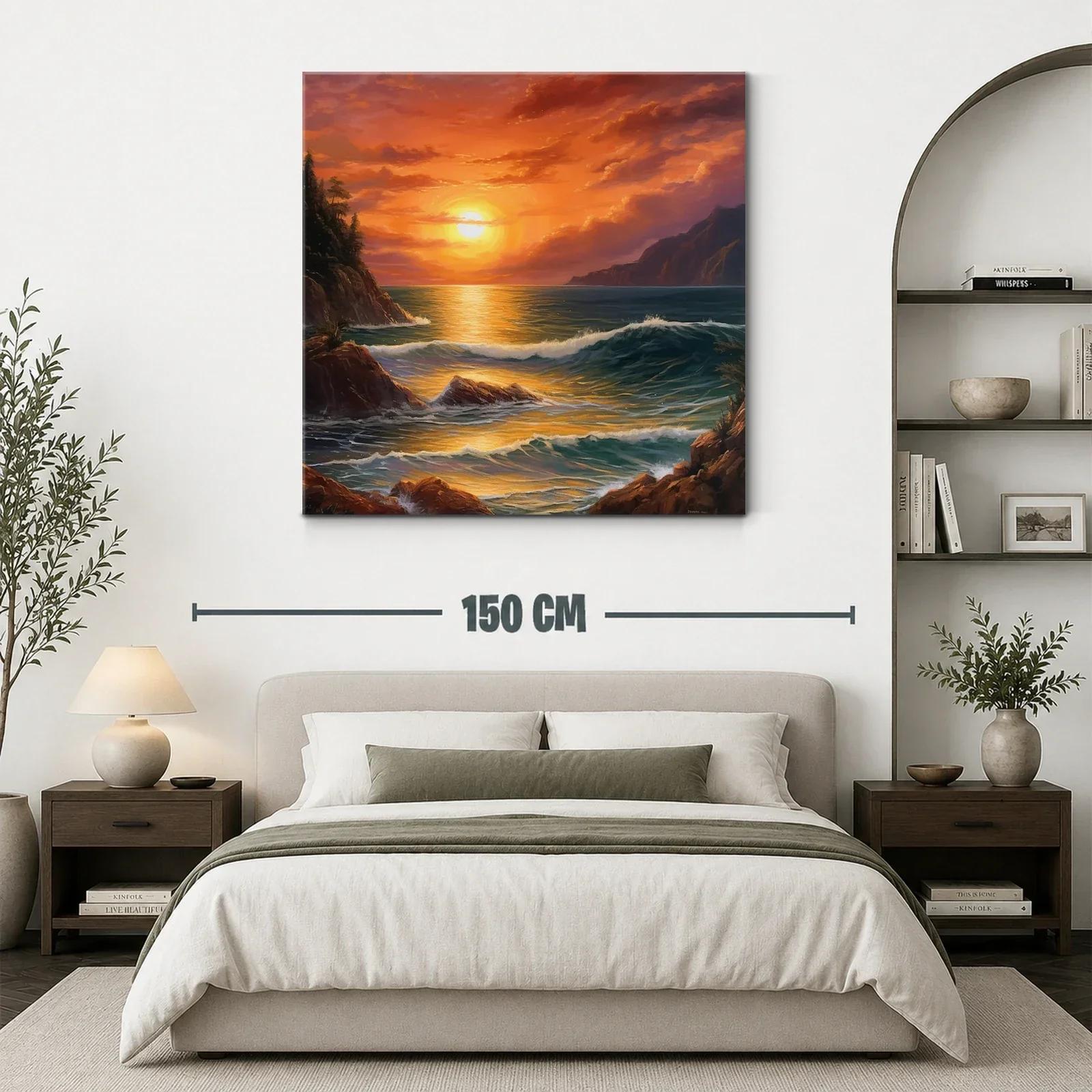 Atardecer dorado en costa con olas y rocas — miniatura 3