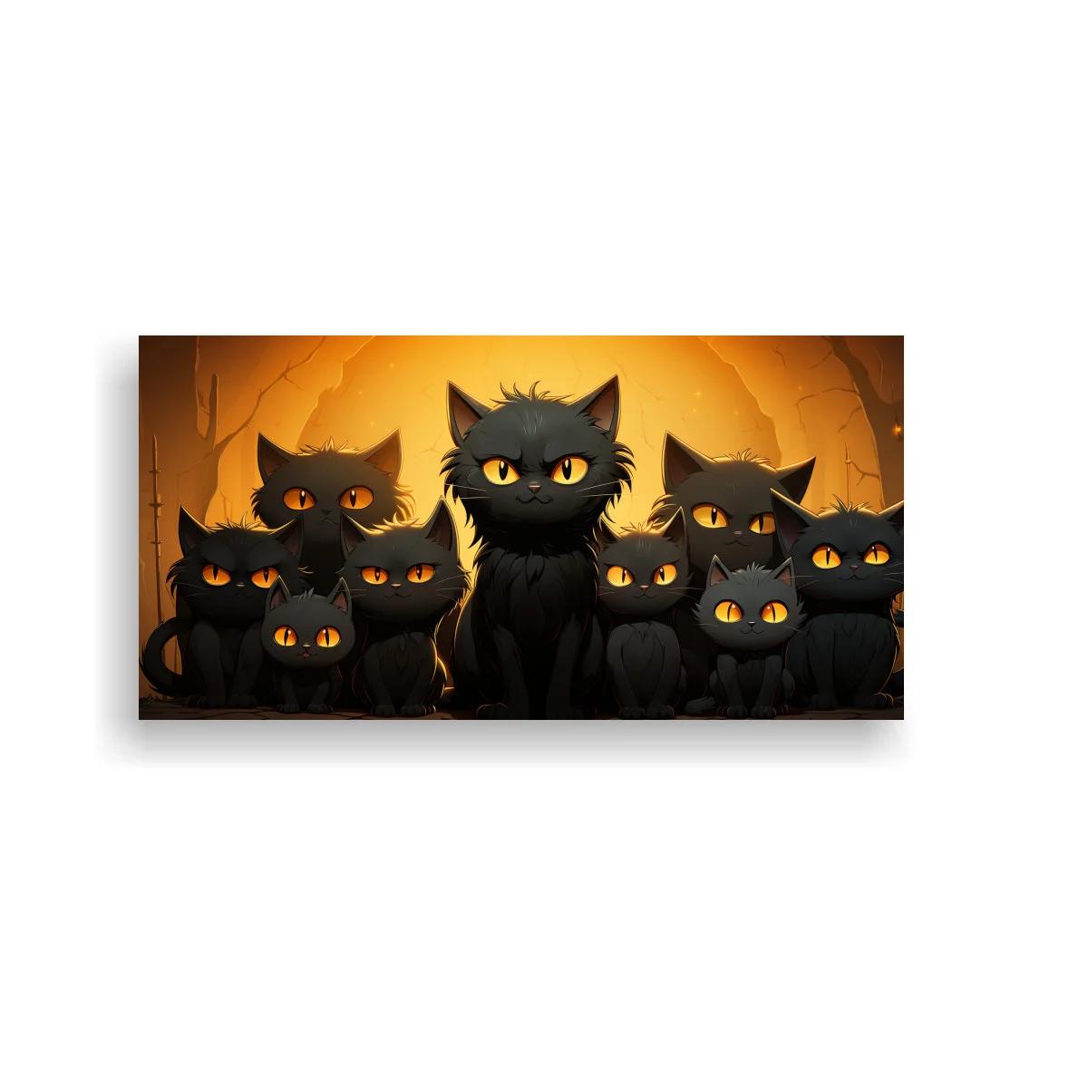 Cuadro grupo de gatos negros con pared agrietada