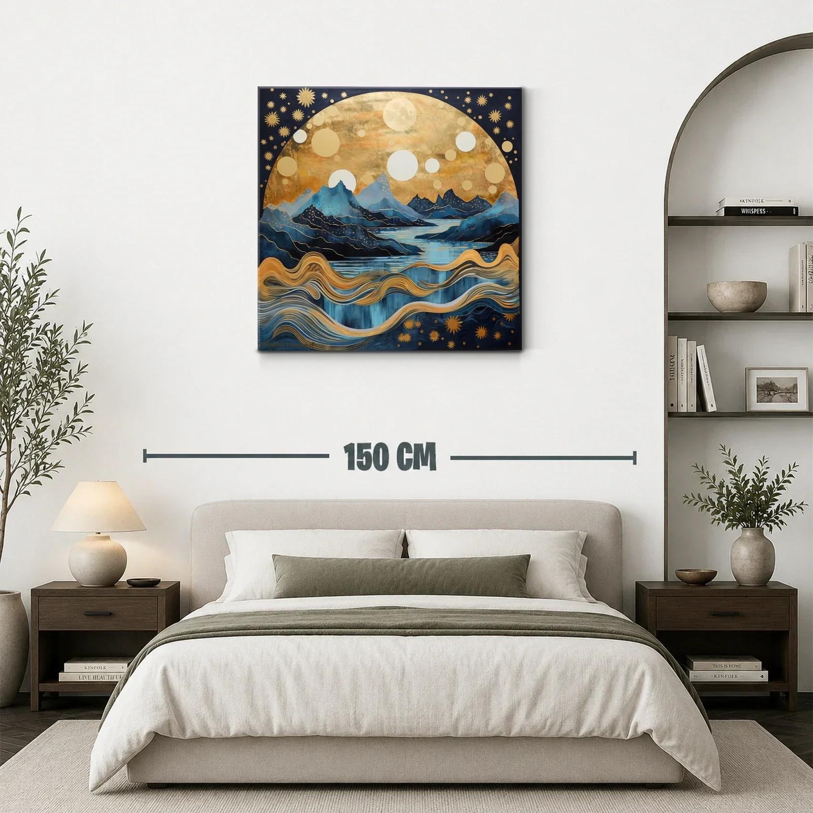 Paisaje onírico de montañas y cielo estrellado dorado — miniatura 3