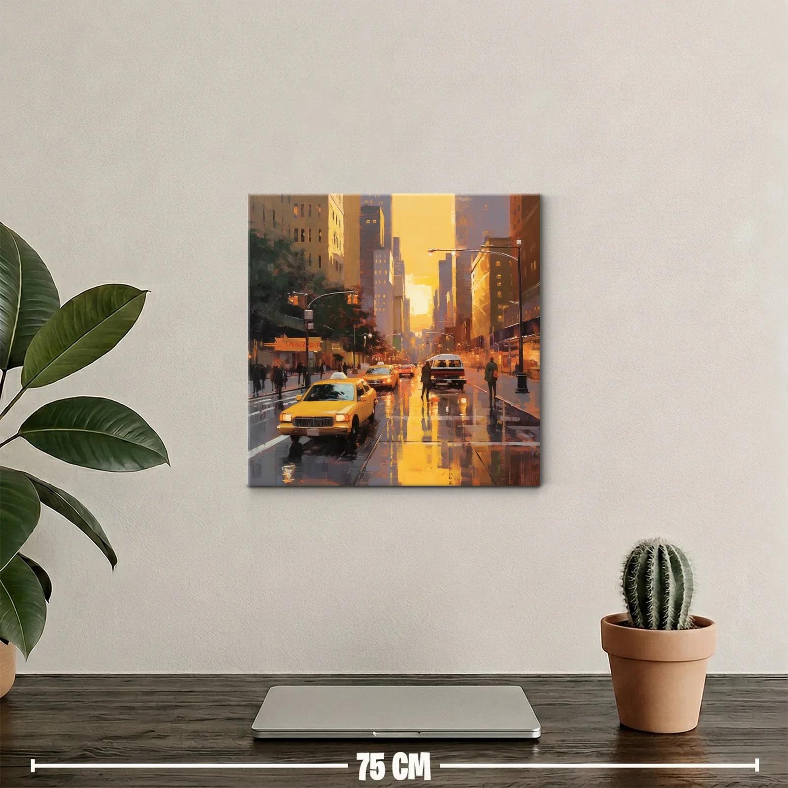 Atardecer urbano con taxis en calles mojadas — miniatura 2
