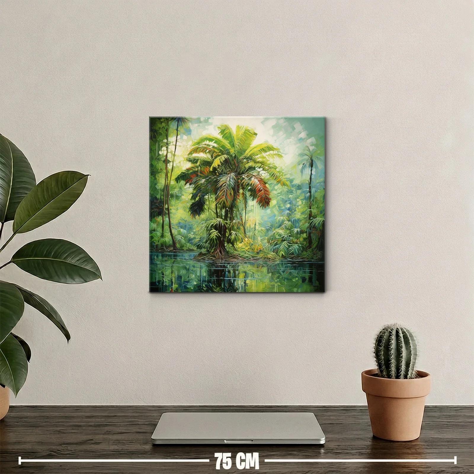 Exuberante paisaje tropical con palmera vibrante y reflejos — miniatura 2