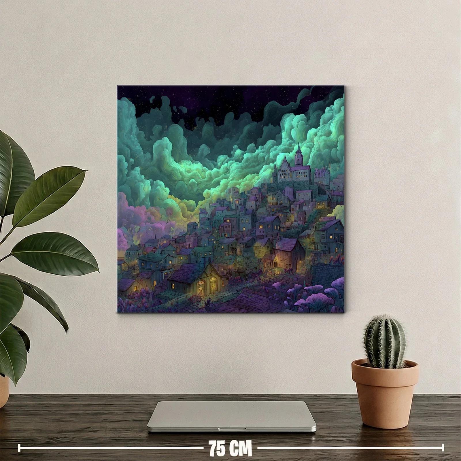 Paisaje nocturno de ciudad en tonos azules y verdes — miniatura 2