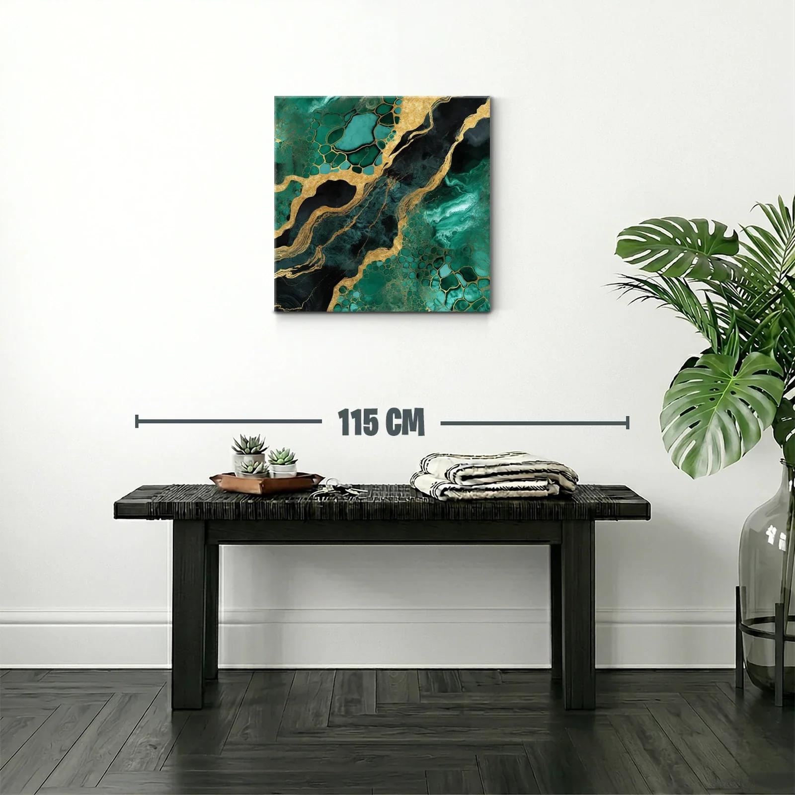 Cuadro abstracto en tonos verde esmeralda y dorado brillante — miniatura 2